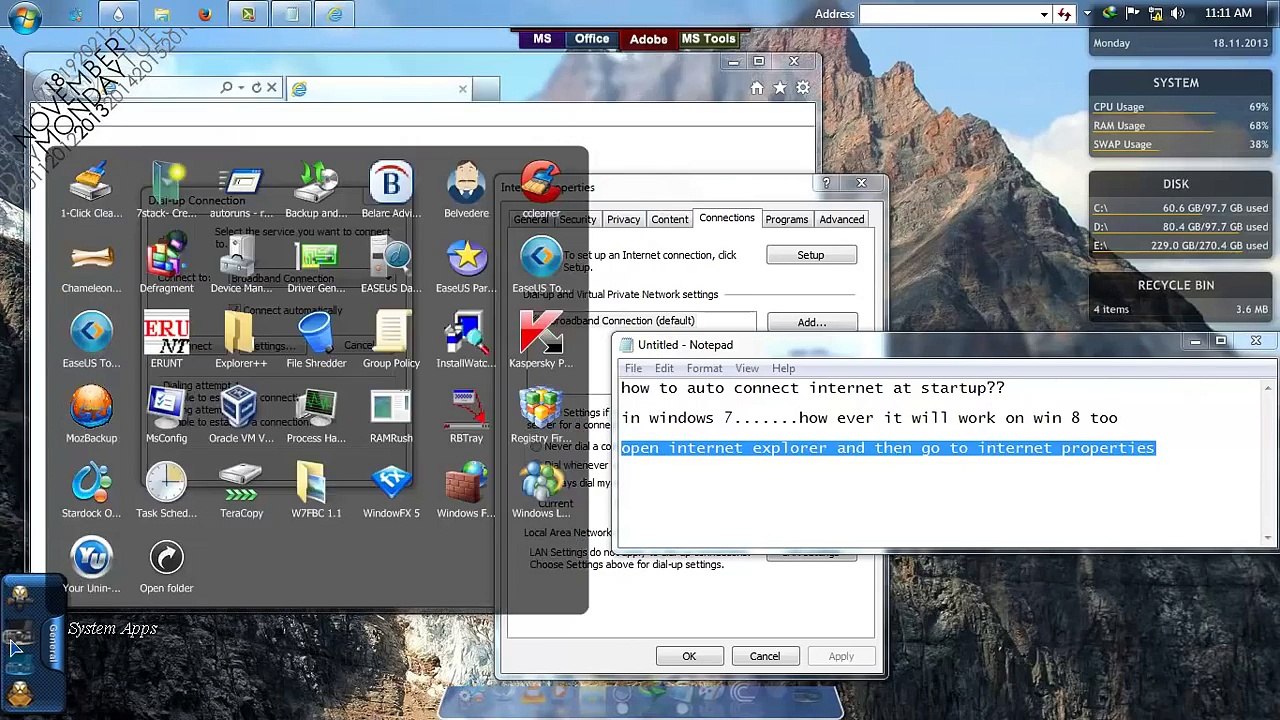 Autoconnect internet connection at startup Windows 7 and Windows 8