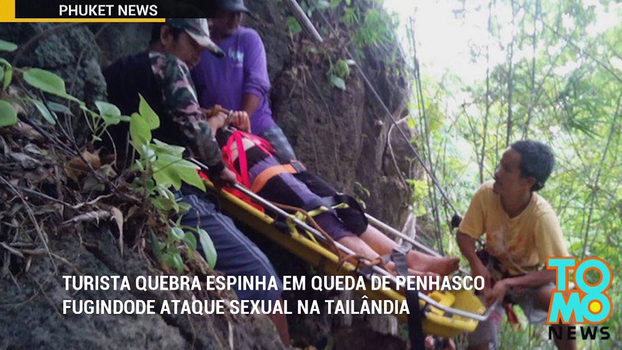 Turista quebra espinha em queda de penhasco fugindo de agressor sexual na Tailândia.