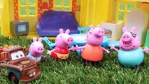 Peppa Pig at Dinosaur Land with Daddy Pig and George Pig with Disney Cars Mater by ToysReviewToys