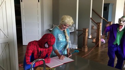 SPIDER MAN AND ELSA VS JOKER ELECTRICITY PRANK W/PINK SPIDERGIRL AND MINI ELSA IN 4K