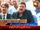 Islamabad: Sheikh Rasheed talks to media outside ECP