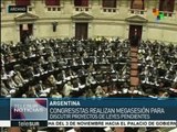 Diputados de Argentina debatirán proyectos de ley pendientes