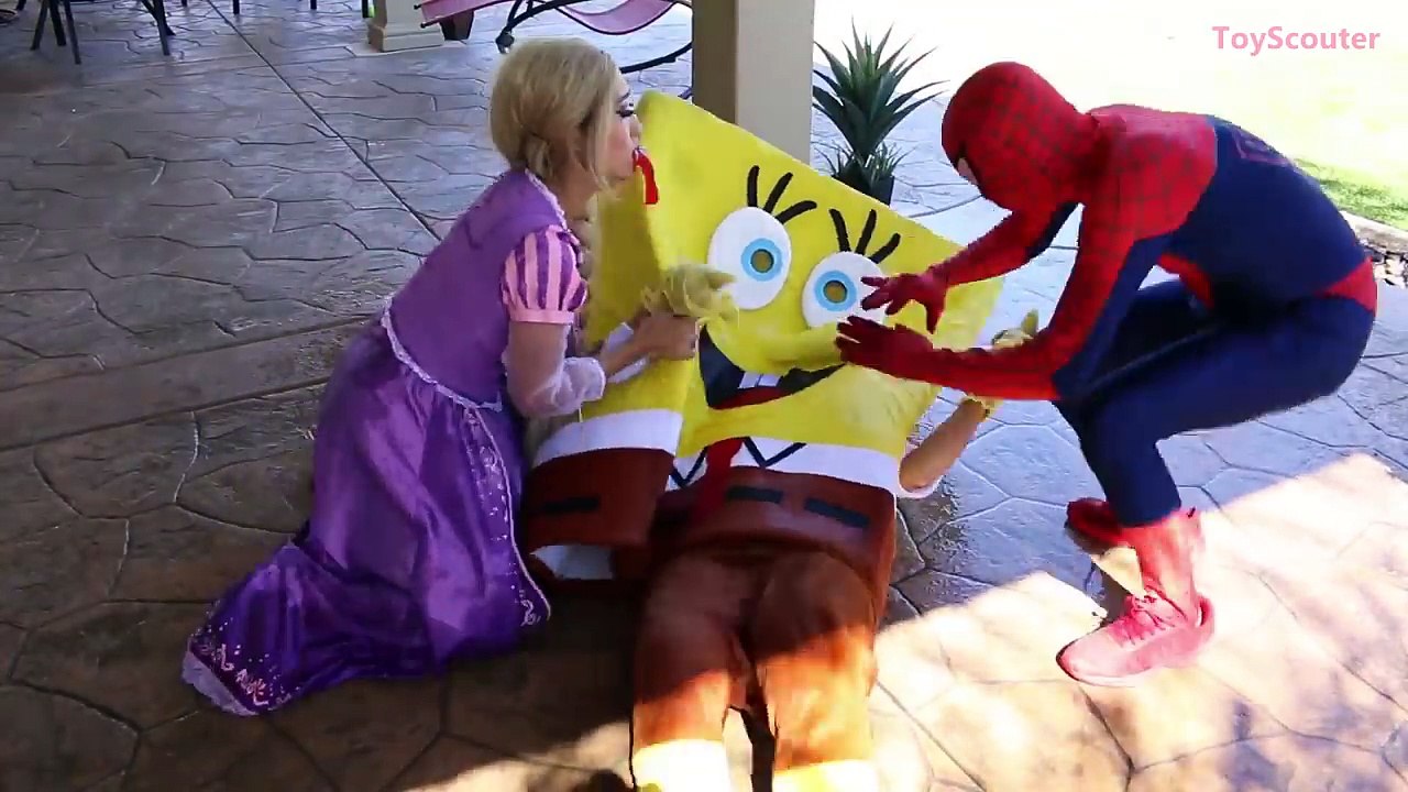Princess Rapunzel vs Giant Joker Tongue! w_ Big Lollipop, Spiderman, Wolf & SpongeBob IRL-5RAy0apvV-Y