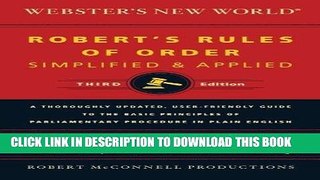 [FREE] EBOOK Webster s New World Robert s Rules of Order Simplified and Applied, Third Edition