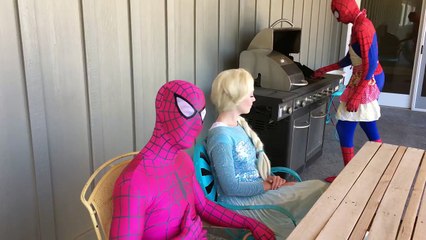 Spiderman Squirts Ketchup on Elsas Dress! Fun Superhero Movie Prank In Real Life In 4K