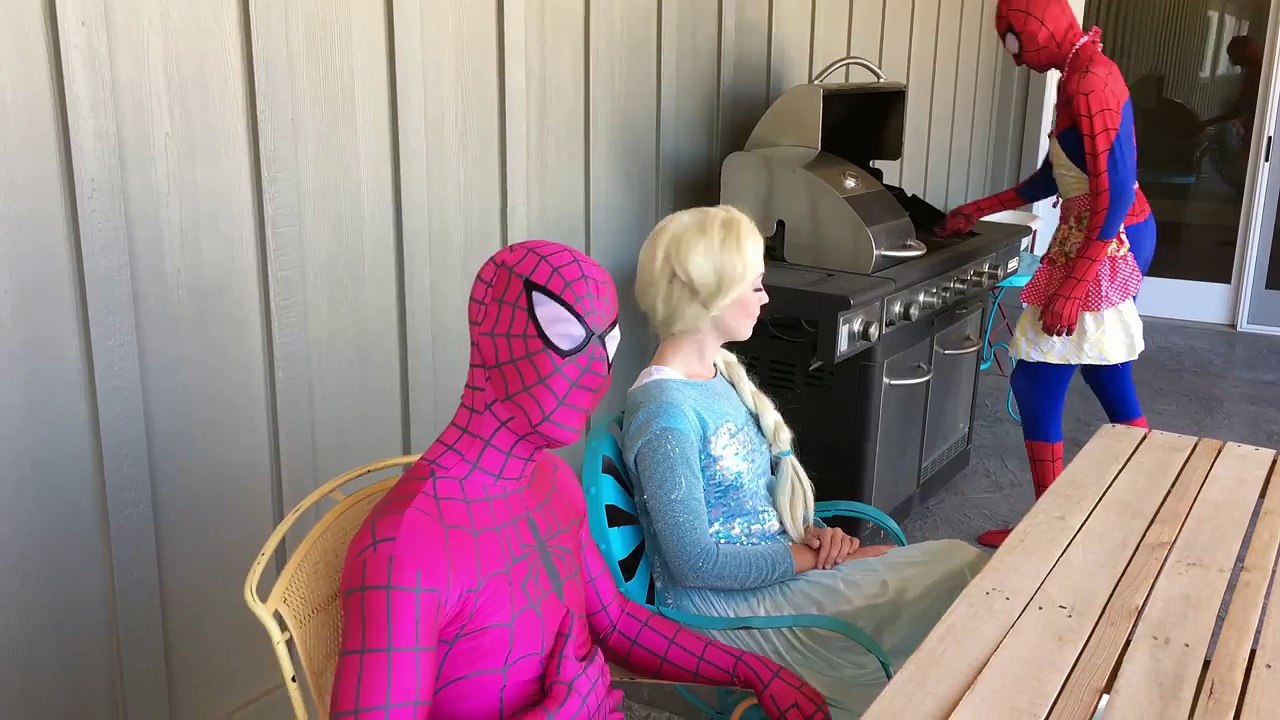 Spiderman Squirts Ketchup on Elsas Dress! Fun Superhero Movie Prank In Real Life In 4K