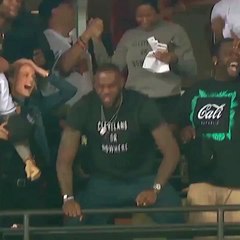 LeBron James go crazy after the Indians' game-tying HR in Game 7
