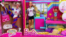 BARBIE GYMNASTICS Kelly Chelsea Doll Flip on Balance Beam   Olypmic Gymnast Barbie Dolls