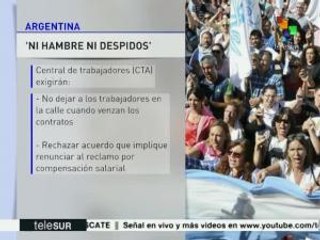 "Ni hambre ni despidos", consigna de nuevas marchas en Argentina