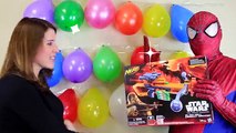 GIANT BALLOON POP CHALLENGE Surprise Toys ✪ BALLOON GUN! Spiderman & DisneyCarToys