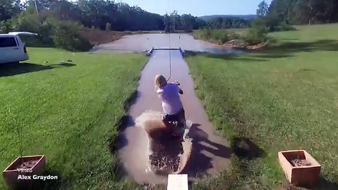 Wakeboarder Pulls Some Tricks On Cable Run