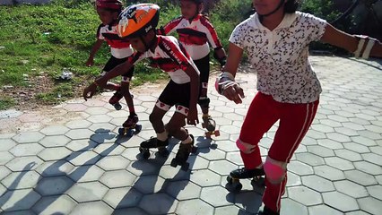 out-door quad skating practice session