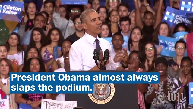 President Obama slaps the lectern again and again and again