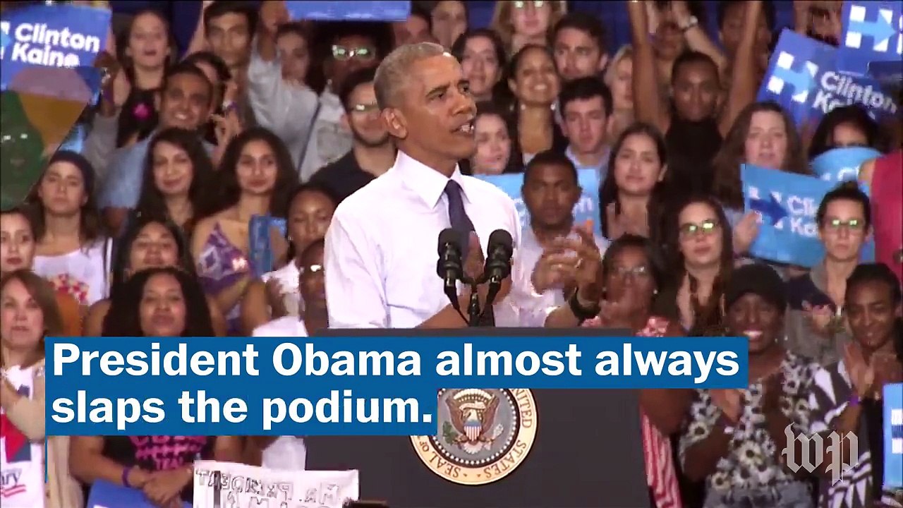 President Obama slaps the lectern again and again and again