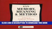 [READ] EBOOK Memory, Meaning, and  Method: Some Psychological Perspectives on Language Learning