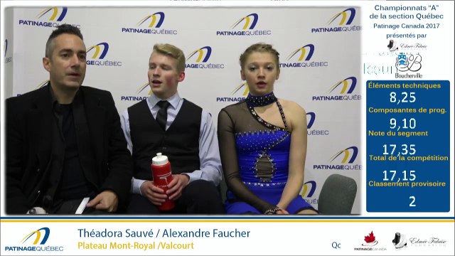 Championnats A de la section Québec 2017 - Glace 4, Novice Danse sur tracé, Junior et Senior Danse courte