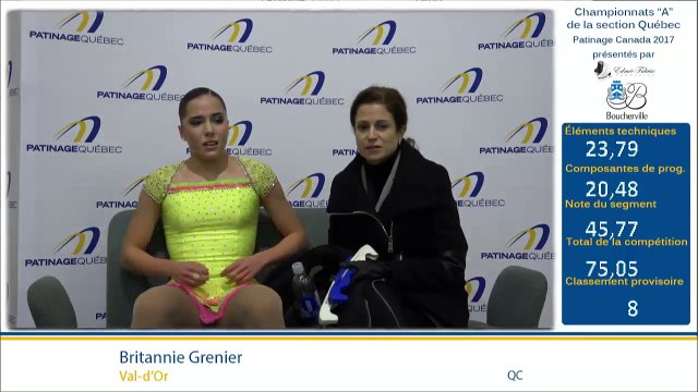 Championnats A de la section Québec 2017 - Glace 4, Pré-Novice Dames prog. libre