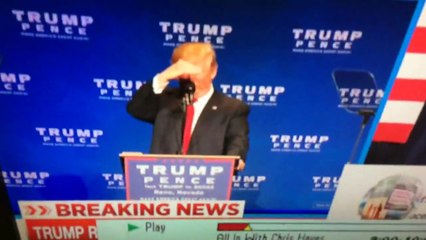 Trump being rushed off stage, as a fight breaks out at his rally.