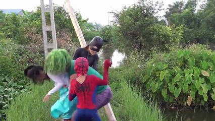 BURIED in sand Spiderman and Elsa Joker pink spiderGirl Family Fun part 2