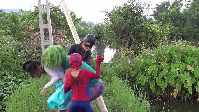 BURIED in sand Spiderman and Elsa Joker pink spiderGirl Family Fun part 2
