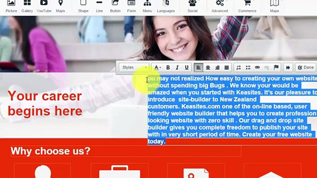 create free website today-Adding text -Keasites