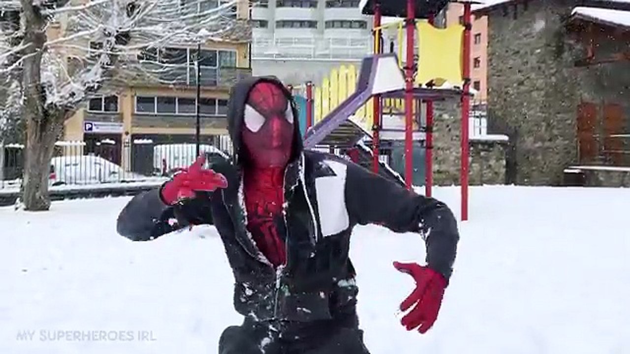 Spiderman Vs Venom Vs Joker Superhero Snow Battle Movie in REAL LIFE