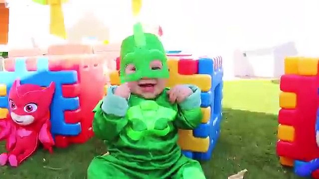 PJ Masks IRL Superhero Fight In Real Life Baby Gekko, Catboy & Owlette vs Villian Romeo Tied Up