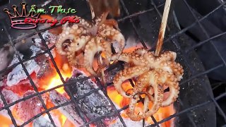 Cambodian street food - grilled octopus at sea level