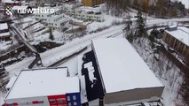Beautiful aerial footage of snow-covered Oslo