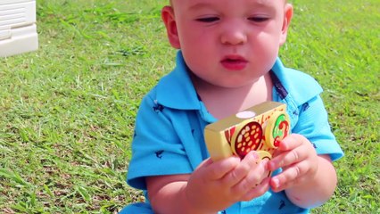 GIANT PLAY KITCHEN Cooking Baby Eli Make PIZZA! Pretend Play Fun Fridge + Oven