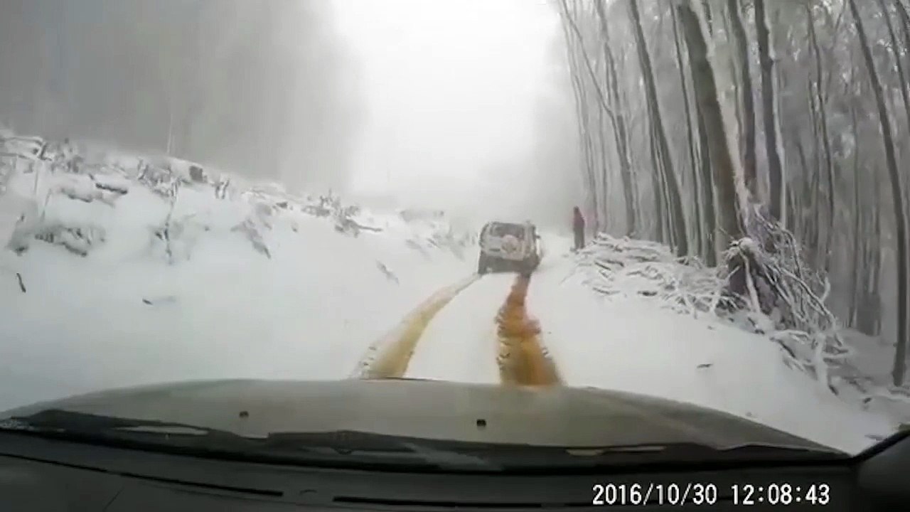 Un Russe oublie de mettre son frein à main pendant qu'il fait la petite commission