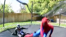 Spiderman Vs Venom Real Life Superhero Battle Trampoline Fight