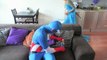 Frozen Elsa vs Evil Elsa vs Spiderbaby w Spiderman Maleficent Superman Superhero Fun