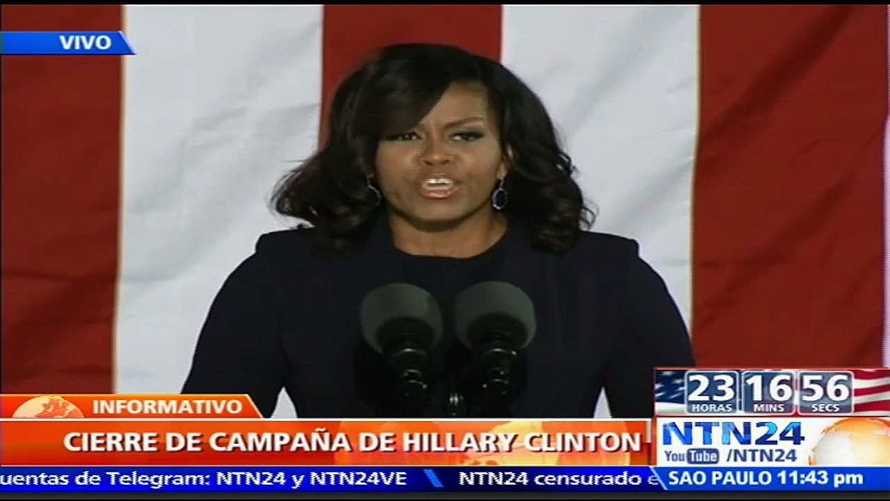Hillary es la persona que tenemos que tener a nuestro lado, porque ella nunca se rinde y nunca renuncia": Michelle Obama