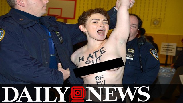 Bare-Chested Anti-Trump Protesters Get Removed From Trump's Polling Place