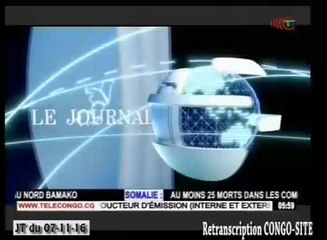 Journal de 20h TVCongo du Lundi 07 novembre 2016 -By Congo-Site