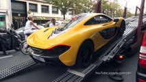 McLaren P1, Bugatti Veyron Vitesse, LaFerrari - Unloading & driving scenes in Paris