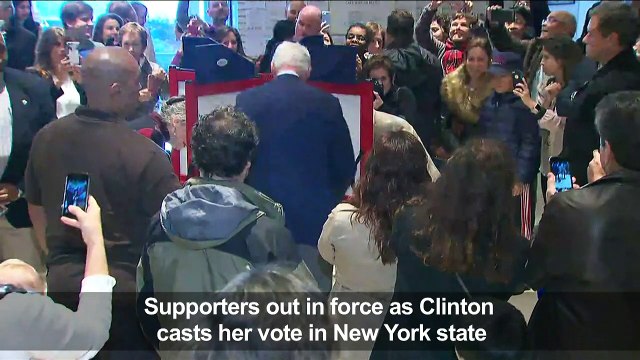 Supporters out in force as Clinton casts vote in New York state