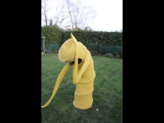 Woman Demonstrates Inflatable Waving Arms Costume