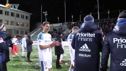 Djurgården players & fans having a snowball fight ❄