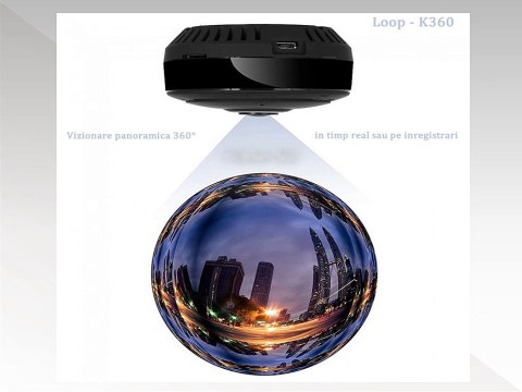 Camera Video pentru Spionaj 360 de Grade WiFi Ip,Unghi Lentila 180°, Filmare pe Timp de Noapte si 128Gb