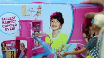 BARBIE Pop Up Camper Van NEW 3 STORY RV   Swimming Pool & Toilet in Car With Elsa & Spiderman Dolls