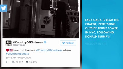 Lady Gaga protested outside Trump Tower after election