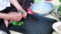 Cambodian Street Food - How to make Num Som Chrouk (Sticky rice cake filled with Mung Bean and Pork Belly)