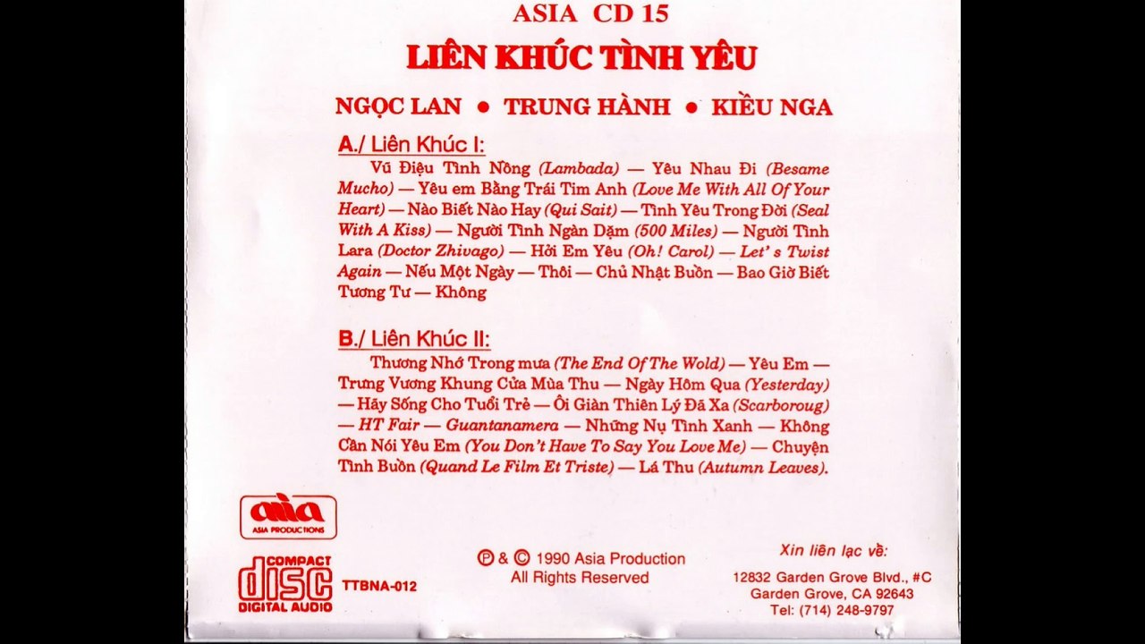 Asia CD015 - Liên Khúc Tình Yêu 1