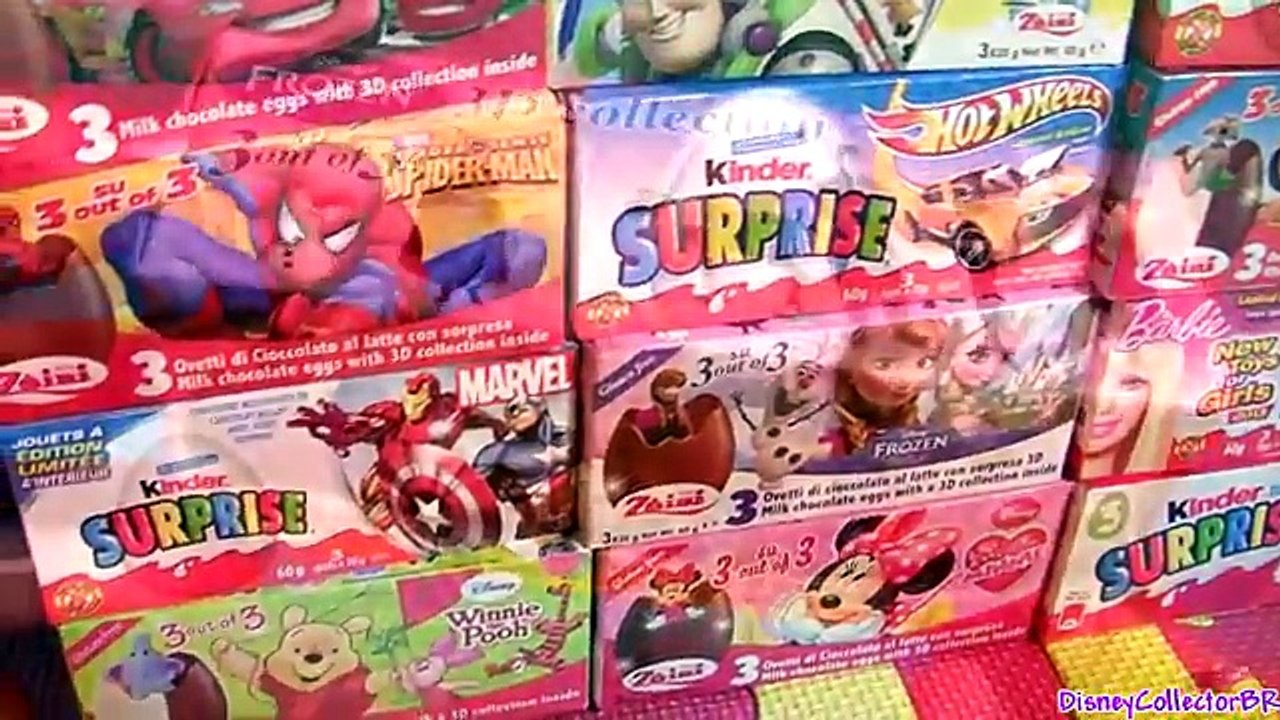 36 Zaini Kinder Surprise Easter Eggs! Frozen Cars2 Disney Princess Spiderman Mickey Barbie HW Huevos