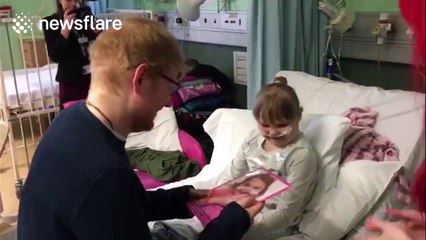 Ed Sheeran visits children's ward to serenade nine-year-old fan with rare brain condition