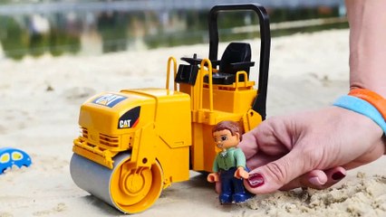 Çizgi Film iş makineleri yol silindiri bahçe yapıyor