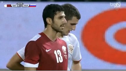 Boualem Khoukhi Penalty Goal - Qatar vs  Russia  1-1 10-11-2016 (HD)
