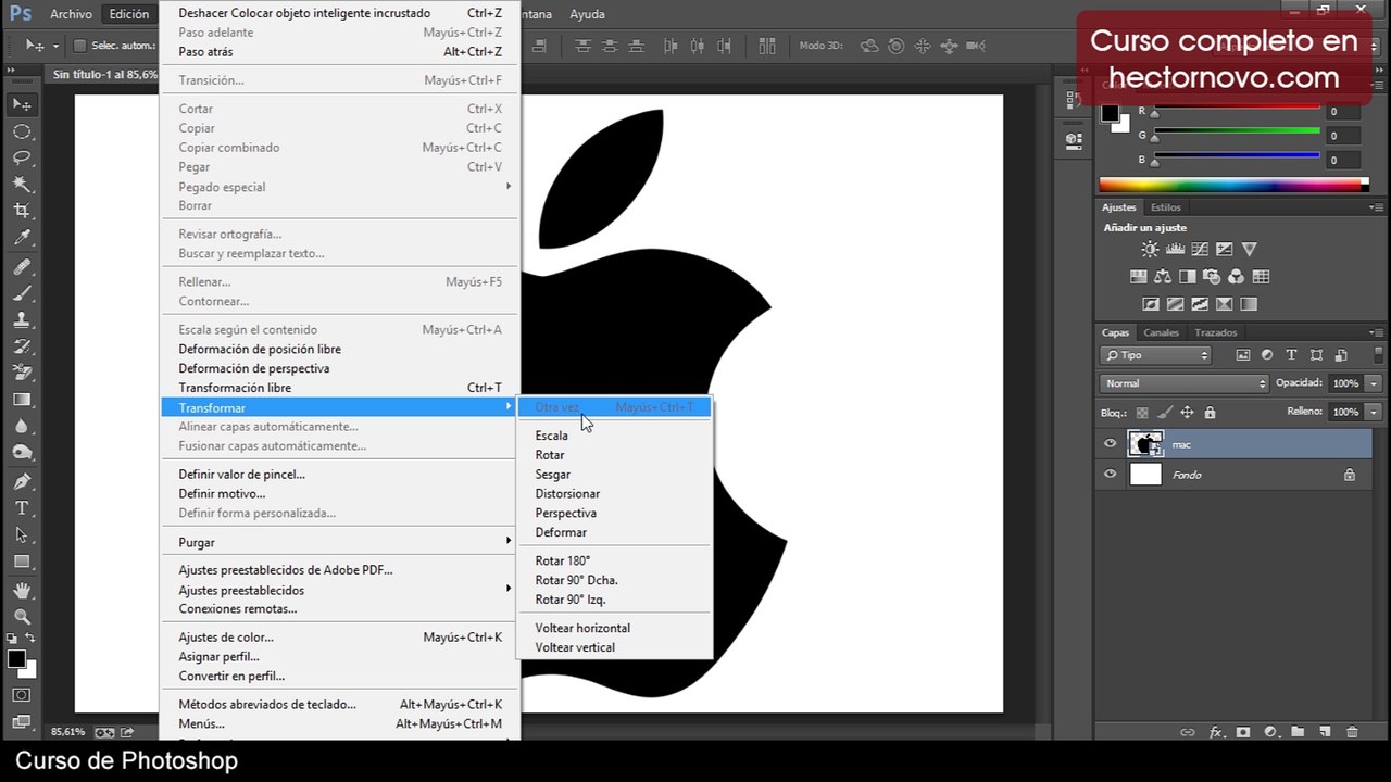 Curso Photoshop: Agregar imagen y transformarla (parte 1)